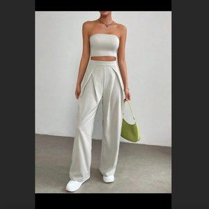 Solid crop tube top and wide leg pants.